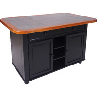 Sunset Trading Antique Black Kitchen Island | Cherry Trim and Gray Tile Top