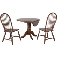 Sunset Trading Andrews 3 Piece 42" Round Drop Leaf Dining Set | Antique White and Chestnut Brown | Spindleback Chairs | Seats 6