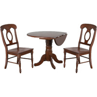 Sunset Trading Andrews 3 Piece 42" Round Drop Leaf Dining Set | Chestnut Brown | Napoleon Chairs | Seats 6