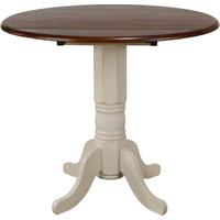 Sunset Trading Andrews 42" Round Drop Leaf Pub Table | Antique White with Chestnut Brown Top| Seats 6