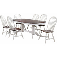 Sunset Trading Andrews 7 Piece 96" Oval Double Pedestal Extendable Dining Set| Butterfly Leaf Table | Antique White and Chestnut Brown | Seats 10