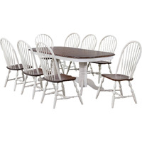 Sunset Trading Andrews 9 Piece 96" Oval Double Pedestal Extendable Dining Set| Butterfly Leaf Table | Antique White Chestnut Brown | Seats 10