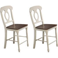 Sunset Trading Andrews Napoleon Barstool | Antique White and Chestnut Brown | Set of 2