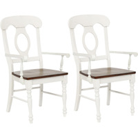 Sunset Trading Andrews Napoleon Dining Chair with Arms | Antique White with Chestnut Brown Seat | Set of 2