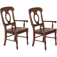 Sunset Trading Andrews Napoleon Dining Chair with Arms | Chestnut Brown | Set of 2