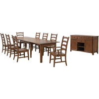 Sunset Trading Simply Brook 10 Piece 134" Rectangular Extendable Table Dining Set | Sideboard | Amish Brown | Seats 12