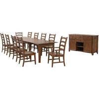 Sunset Trading Simply Brook 12 Piece 134" Rectangular Extendable Table Dining Set | Sideboard| Amish Brown | Seats 12