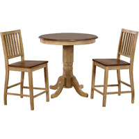 Sunset Trading Brook 3 Piece 36" Round Pub Table Set with Slat Back Stools | Counter Height Dining | Seats 4