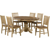 Sunset Trading Brook 7 Piece 42" Round or 60" Oval Extendable Dining Set | Butterfly Leaf Table | Slat Back Chairs | Seats 6