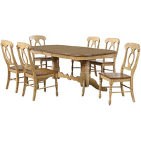 Sunset Trading Brook 7 Piece 96" Oval Extendable Dining Set with Napoleon Chairs | Double Pedestal Table | Seats 10