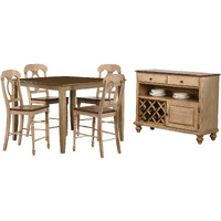 Sunset Trading Brook 6 Piece 48" Square Pub Set with Napoleon Stools | Counter Height Dining Table | Server | Seats 8