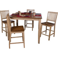 Sunset Trading Brook 5 Piece 48" Square Pub Set with Slat Back Stools | Counter Height Dining Table | Seats 8
