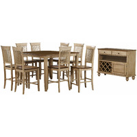 Sunset Trading Brook 10 Piece 48" Square Pub Set with Fancy Slat Stools | Counter Height Dining Table | Server | Seats 8
