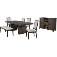 Sunset Trading Cali 7 Piece 96" Rectangular Extendable Dining Table Set | Brown Solid Wood | 4 Chairs and Bench | Server | Seats 8