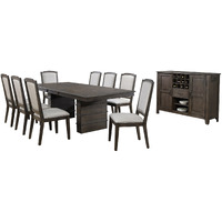 Sunset Trading Cali 10 Piece 96" Rectangular Extendable Dining Table Set with Server | Brown Solid Wood | Seats 8