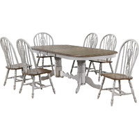 Sunset Trading Country Grove 7 Piece 96" Oval Double Pedestal Extendable Dining Table Set | Distressed Gray and Brown Wood | Seats 10