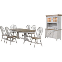 Sunset Trading Country Grove 8 Piece 96" Oval Double Pedestal Extendable Dining Table Set | Lighted China Cabinet | Distressed Gray and Brown Wood | Seats 10