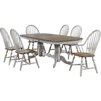 Sunset Trading Country Grove 7 Piece 96" Oval Double Pedestal Extendable Dining Table Set | 2 Arm Chairs | Distressed Gray and Brown Wood | Seats 10