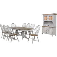 Sunset Trading Country Grove 10 Piece 96" Oval Double Pedestal Extendable Dining Table Set | 2 Arm Chairs | Lighted China Cabinet | Distressed Gray and Brown Wood | Seats 10