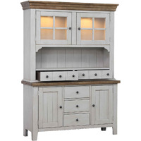 Sunset Trading Country Grove Buffet and Lighted Hutch | Distressed Gray and Brown Wood