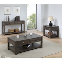 Sunset Trading Shades of Gray 3 Piece Living Room Table Set with Drawers and Shelves