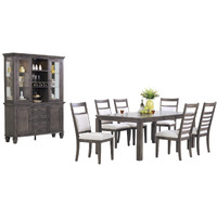 Sunset Trading Shades of Gray 9 Piece 82" Rectangular Extendable Dining Set | Lighted China Cabinet | Seats 8
