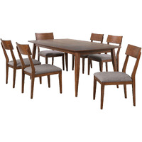 Sunset Trading Mid Century 7 Piece 78" Rectangular Dining Table Set | Padded Performance Fabric Seats | Seats 6