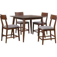 Sunset Trading Mid Century 5 Piece 48" Square Counter Height Pub Table Dining Set | Padded Performance Fabric Seats | Seats 6