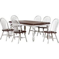 Sunset Trading Andrews 7 Piece 72" Rectangular Extendable Dining Set with Arrowback Chairs | Antique White and Chestnut Brown | Seats 8
