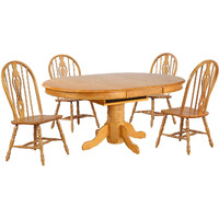 Sunset Trading Oak Selections 5 Piece 48" Round to 66" Oval Extendable Dining Set with 4 Keyhole Chairs | Butterfly Leaf Pedestal Table | Light Oak | Seats 6