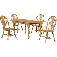 Sunset Trading Oak Selections 5 Piece 72" Rectangular Drop Leaf Extendable Dining Set | Keyhole Chairs | Seats 8