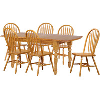 Sunset Trading Oak Selections 7 Piece 72" Rectangular Drop Leaf Extendable Dining Set | Arrowback Chairs | Light Oak | Seats 8