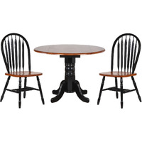 Sunset Trading Black Cherry Selections 3 Piece 42" Round Extendable Dining Set with 2 Arrowback Chairs | Drop Leaf Table | Seats 6