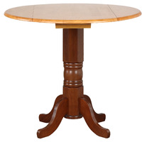 Sunset Trading Oak Selections 42" Round Extendable Drop Leaf Pub Table | Nutmeg Brown and Light Oak | Counter Height Dining | Seats 6