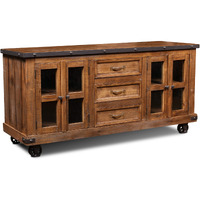 Sunset Trading Rustic City Sideboard | Wheels| Distressed