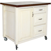 Sunset Trading Andrews Kitchen Cart | Three Drawers | Adjustable Shelf Cabinet | Distressed Antique White and Chestnut