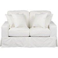 Sunset Trading Americana Box Cushion Slipcovered Loveseat | Stain Resistant Performance Fabric | White