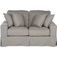 Sunset Trading Americana Box Cushion Slipcovered Loveseat | Stain Resistant Performance Fabric | Gray