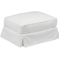 Sunset Trading Americana Box Cushion Slipcovered Ottoman | Stain Resistant Performance Fabric | White