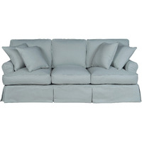 Sunset Trading Horizon T-Cushion Slipcovered Sofa | Stain Resistant Performance Fabric | Ocean Blue