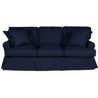 Sunset Trading Horizon T-Cushion Slipcovered Sofa | Stain Resistant Performance Fabric | Navy Blue