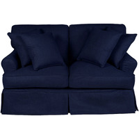 Sunset Trading Horizon T-Cushion Slipcovered Loveseat | Stain Resistant Performance Fabric | Navy Blue