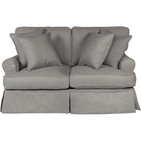 Sunset Trading Horizon T-Cushion Slipcovered Loveseat | Stain Resistant Performance Fabric | Gray