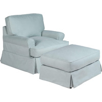 Sunset Trading Horizon Slipcovered T-Cushion Chair with Ottoman | Stain Resistant Performance Fabric | Ocean Blue