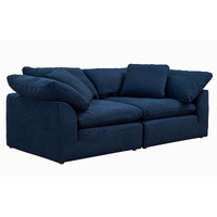 Sunset Trading Contemporary Puff Collection 2PC Slipcovered Modular Sectional Sofa, Performance Fabric Washable Water-Resistant Stain-Proof, 88" Deep-Seating Down-Filled Couch, Navy Blue