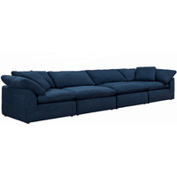 Sunset Trading Contemporary Puff Collection 4PC Slipcovered Modular Sectional Sofa, Performance Fabric Washable Water-Resistant Stain-Proof, 176" Deep-Seating Down-Filled Couch, Navy Blue