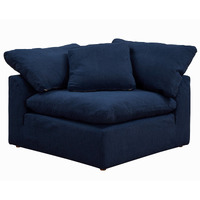 Sunset Trading Contemporary Puff Collection 44" Square Slipcovered Modular Chair, Performance Fabric Washable Water-Resistant Stain-Proof, Deep-Seating Down-Filled Sofa Sectional Corner Wedge Accent Armchair, Navy Blue