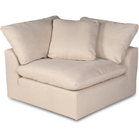Sunset Trading Contemporary Puff Collection 44" Square Slipcovered Modular Chair, Performance Fabric Washable Water-Resistant Stain-Proof, Deep-Seating Down-Filled Sofa Sectional Corner Wedge Accent Armchair, Tan/Beige