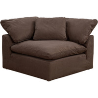 Sunset Trading Contemporary Puff Collection 44" Square Slipcovered Modular Chair, Performance Fabric Washable Water-Resistant Stain-Proof, Deep-Seating Down-Filled Sofa Sectional Corner Wedge Accent Armchair, Brown