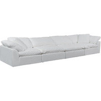 Sunset Trading Contemporary Puff Collection 4PC Slipcovered Modular Sectional Sofa, Performance Fabric Washable Water-Resistant Stain-Proof, 176" Deep-Seating Down-Filled Couch, White